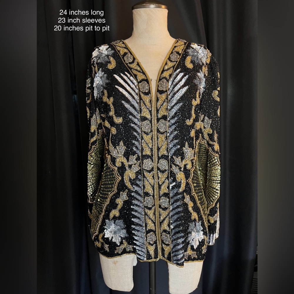 Black, gold and silver beaded Annabelle jacket. Vintage